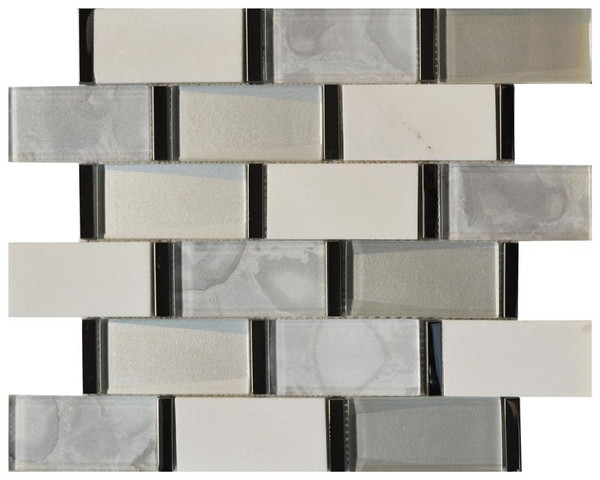 White Cloud 2x4 Glass & Metal Mosaic 12x12 - EACH