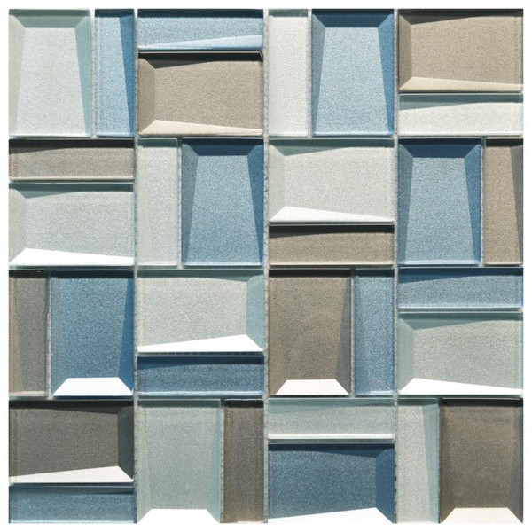 Faceted Silver Blue Blend Glass Mosaic - EACH