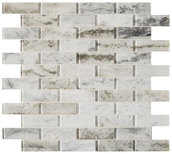 Grey Blend 1x3 Glass Brick Mosaic - EACH