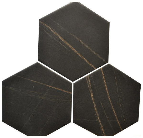 Black Noir 6" Hexagon Glass Mosaic 10x9 - EACH