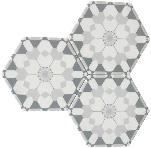 Flower Grey 6" Hexagon Glass Mosaic 12x10 - EACH