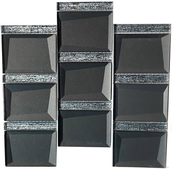 Black Glitz 3D Square Glass Mosaic 12x12 - EACH