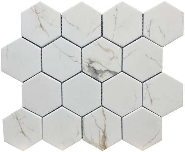 Calacatta Gold 3" Hex Glass Mosaic 11.7x10.2 - EACH