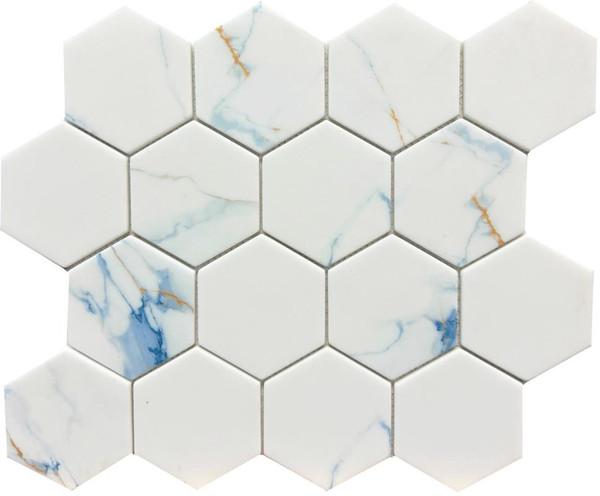 Calacatta Blue 3" Hex Glass Mosaic 11.7x10.2 - EACH