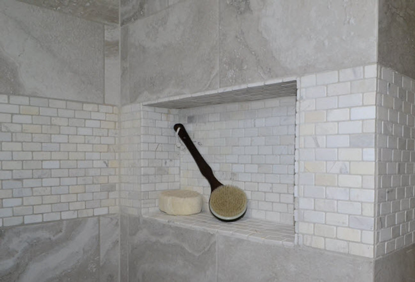 Bathtub/shower built in shampoo and soap holder