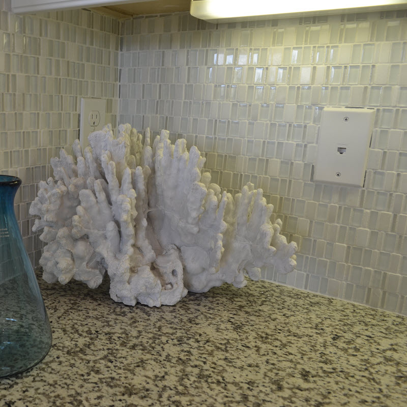 Marble and glass mosaic backsplash closeup