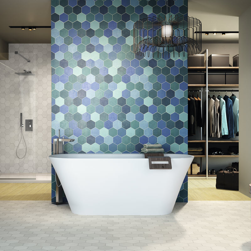 Porcelain hex focal wall