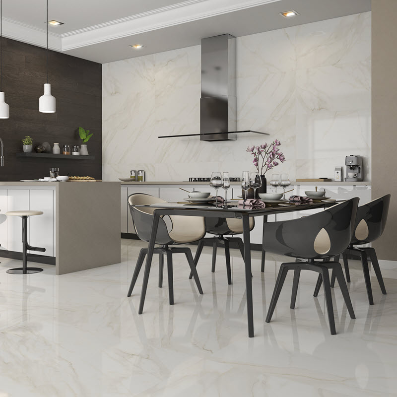 Dress up a kitchen with glossy floor tile