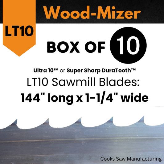 Wood-Mizer LT10 can cut through hardwood with Super Sharp blades from Cooks Saw.