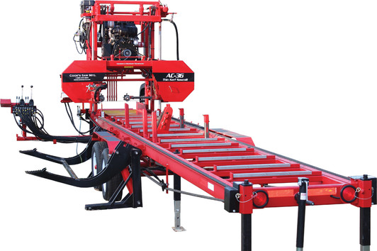 The Cook’s AC-36 Hydraulic Portable Sawmill is built for serious production sawing with the power, hydraulics, and operator controls needed to handle large logs efficiently. This AC-3667T package comes equipped with a 67HP Yanmar diesel engine, computer setworks, mud saw/debarker, and a 3rd squaring arm for improved handling of short logs. Designed for true one-man operation, the AC-36 combines heavy-duty construction with production-focused hydraulic performance.