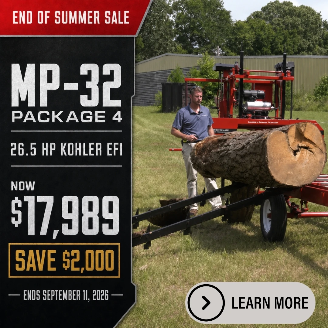 Save $2K on Cooks MP-32 Manual Sawmill, Sale Ends September 11, 2026