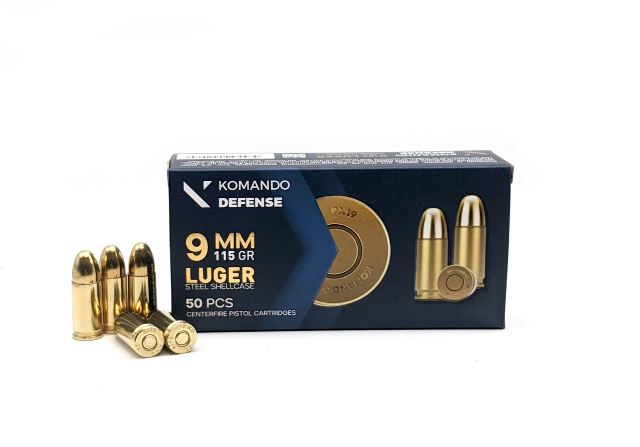 Komando 9MM 115GR FMJ - New Brass Plated Steel Case - 1,000RD Case