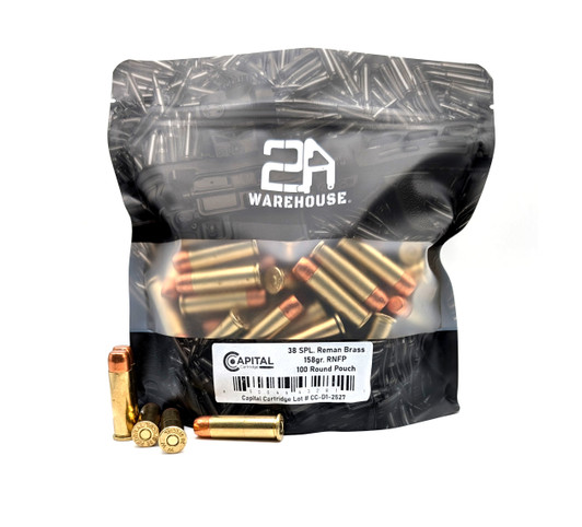 Capital Cartridge .38 Special - 158GR Flat Point - Reman Brass - 100rd Pouch Capital Cartridge .38 Special - 158GR Flat Point - Reman Brass - 100rd Pouch