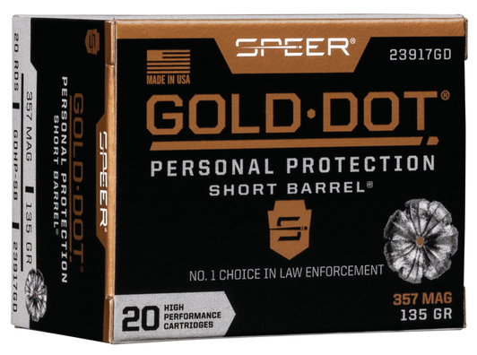 Speer Gold Dot .357 Magnum 135 Grain Gold Dot Hollow Point Short Barrel  -  Pistol Ammo  -  20RD Box - 23917GD