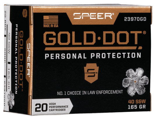 Speer Gold Dot Personal Protection .40 S&W 165 Grain Gold Dot Hollow Point  -  Pistol Ammo  -  20RD Box - 23970GD