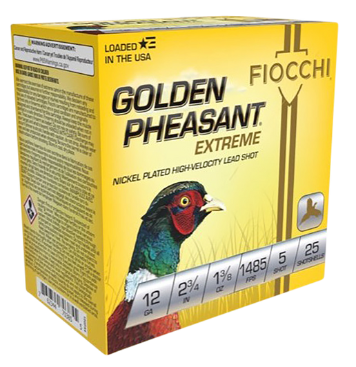 Fiocchi Golden Pheasant 12 Gauge 1 3/8 Oz - 2.75in - 5 Size - 1485 Velocity Shotgun Ammo - 25RD Box - 12GPX5