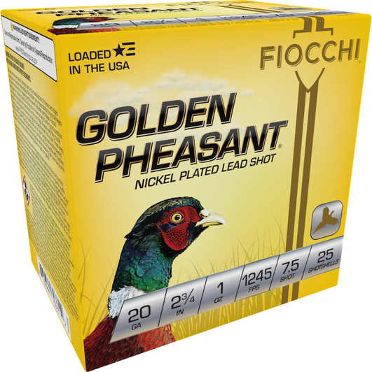 Fiocchi Golden Pheasant 20 Gauge 1 Oz 2.75in 7 1/2 Size Shotgun Ammo - 25RD Box - 20GP75