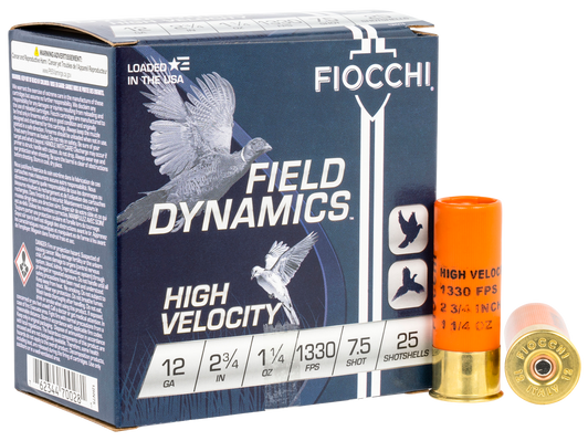 Fiocchi Hi Velocity Lead 12 Gauge 1 1/4oz 2.75in 7 1/2 Shot Shotgun Ammo - 25RD Box - 12HV75