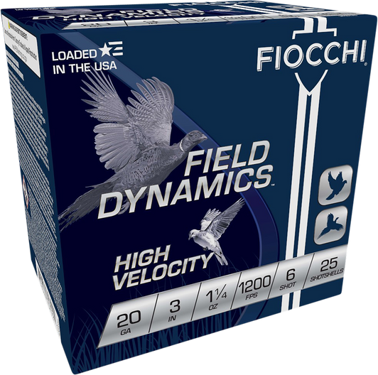 Fiocchi Hi Velocity Lead 20 Guage 1 1/4oz 3in 6 Shot Shotgun Ammo - 25RD Box - 203HV6
