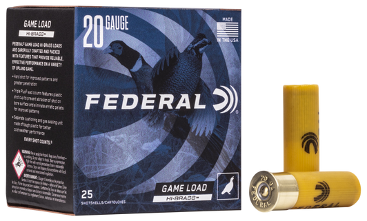 Federal Load Upland Hi-Brass 20 Gauge 1oz 2 3/4' Shotgun Ammo - 7.5 Shot - 25RD Box - H204 7.5