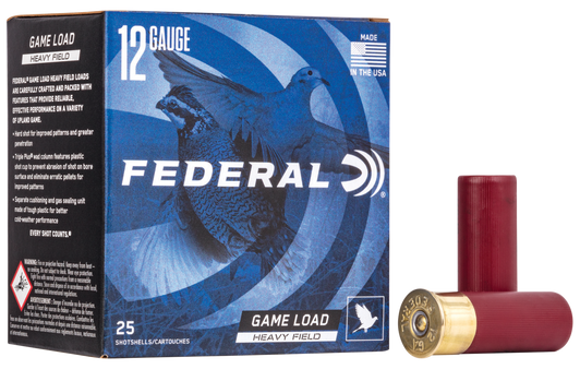 Federal Game Shok Upland Heavy Field 12 Gauge 1 1/8oz 2 3/4' Shotgun Ammo - 4 Shot - 25RD Box - H123 4