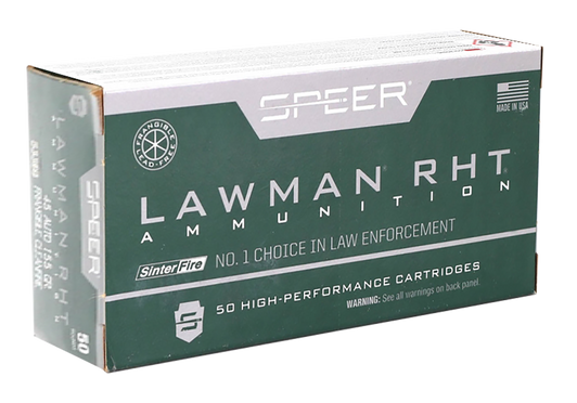 Speer Lawman RHT .45 ACP 155 Grain Frangible Brass Cased  -  Pistol Ammo  -  50RD Box - 53395