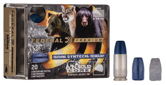Federal .40 S&W 200 Grain Syntech Jacket Solid Core Brass  -  Pistol Ammo  -  20RD Box - P40SHC1