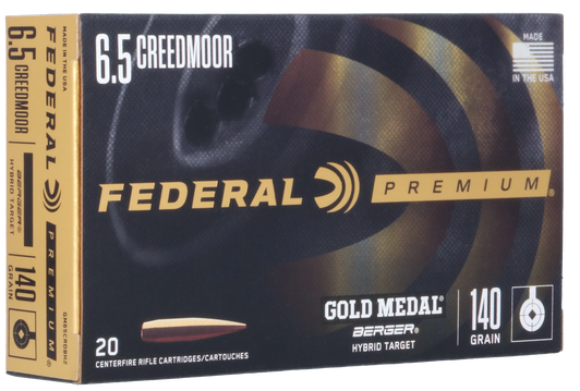Federal Gold Medal 6.5mm Creedmoor 140 Grain Berger Hybrid Target Brass Cased - Rifle Ammo - 20RD Box - GM65CRDBH2