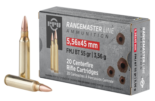 PPU Rangemaster 5.56x45mm NATO 55 Gr - FMJ - Boat Tail - 20RD Box