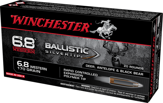 Winchester Ballistic Silvertip 6.8 Western 170 Grain Rapid Controlled Expansion Polymer Tip Brass Cased - Rifle Ammo - 20RD Box - WINCSBST68W