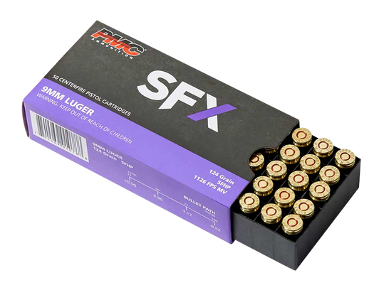 PMC  -  9MM  124 Grain SFX Hollow Point Brass Cased - Pistol Ammo  -  50RD Box - PMC9SFX