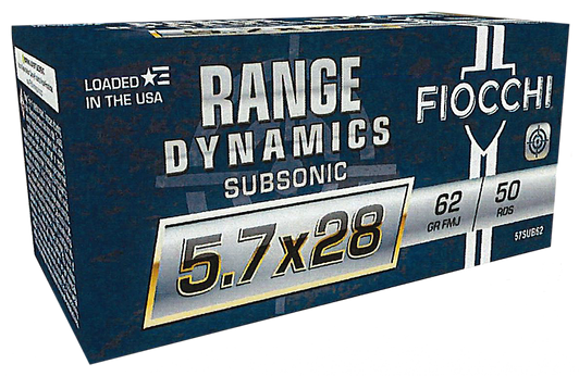Fiocchi Range Dynamics 5.7x28mm 62 Grain FMJ Brass Cased  -  50RD Box - 57SUB62