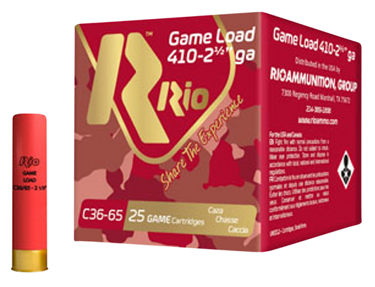 RIO  -  Game Load Heavy Field .410 Gauge 1/2 Oz 2 1/2in MAX Shotgun Ammo - #8 - 25RD Box - RC368