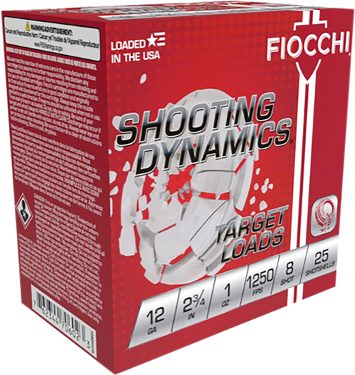 Fiocchi Shooting Dynamics 12 Gauge 1oz 2.75in8 Shot 1250 FPS Shotgun Ammo - 25RD Box - 12SD1X8