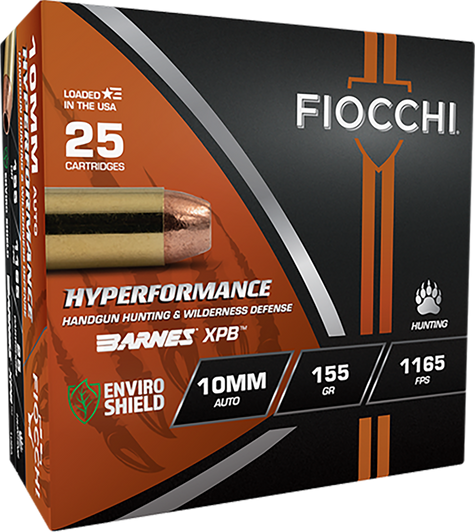 Fiocchi Hyperformance Hunt 10mm Auto 155 Grain XPB - JHP - Brass - Pistol Ammo  -  25RD Box - 10BA
