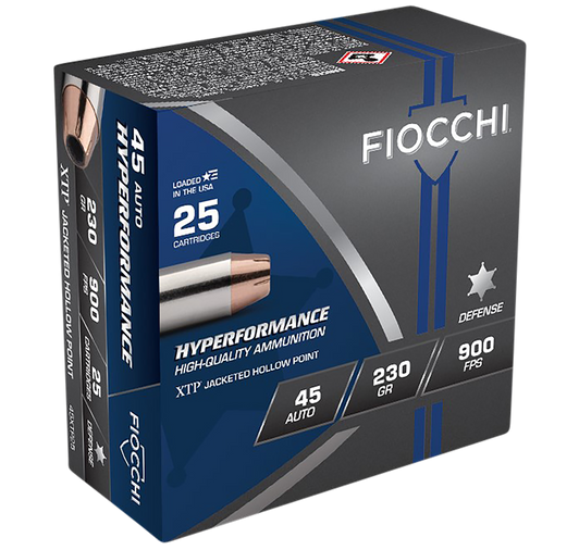 Fiocchi Hyperformance Defense .45 ACP 230 Grain JHP Brass Cased - Pistol Ammo  -  25RD Box - 45XTP25
