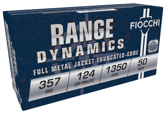 Fiocchi Range Dynamics ..357 SIG 124 Grain FMJ Brass Cased  -  Pistol Ammo  -  50RD Box - .357SIGAP