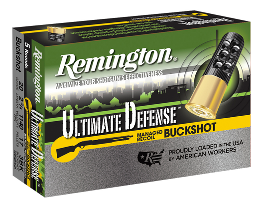 Remington Ultimate Defense Shotshell 20 Gauge 17 Pellet 2.75in #3 Buck - Shotgun Ammo - 5RD Box - 20681