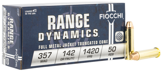 Fiocchi Range Dynamics .357 Magnum 142 Grain FMJTC Brass - Pistol Ammo  -  50RD Box - .357F