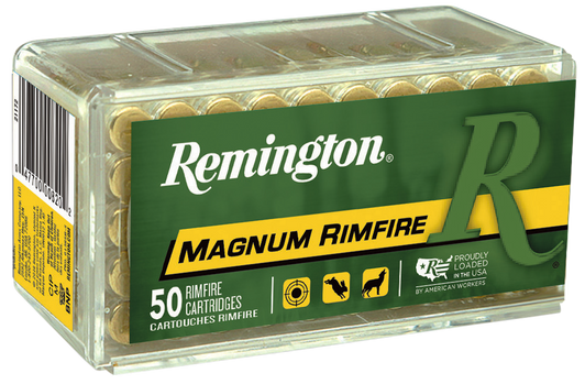 Remington Magnum Rimfire .22 Winchester Magnum Rimfire 40 Grain Pointed Soft Point Brass Cased - Rimfire Ammo - 50RD Box - 21172