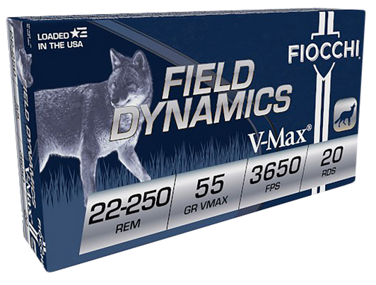 Fiocchi Field Dynamics .22-250 Remington 55 Grain VMAX Rifle Ammo - 20RD Box - 22250HVD
