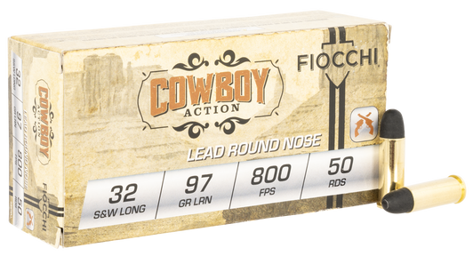 Fiocchi Cowboy Action .32 S&W Long 97 Grain LRN Brass Cased - Pistol Ammo  -  50RD Box - 32SWLL