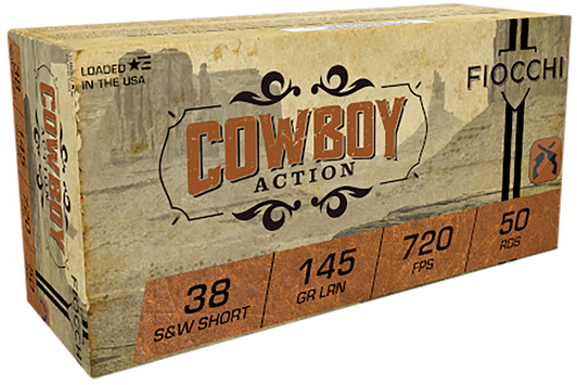 Fiocchi Cowboy Action .38 S&W 145 Grain LRN Brass Cased - Pistol Ammo  -  50RD Box - 38SWSHL