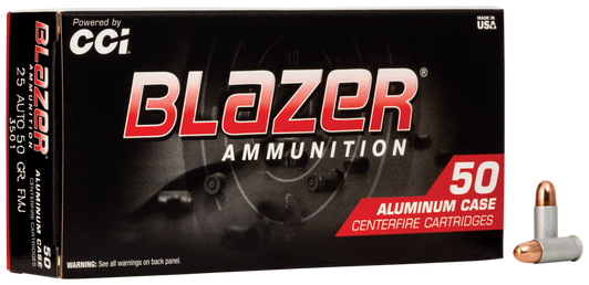 CCI  -  Blazer .25 ACP 50 Grain - FMJ - Aluminum  -  Pistol Ammo  -  50RD Box - 3501