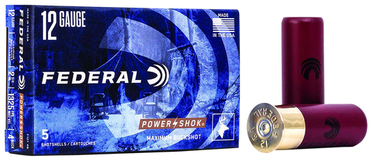 Federal Power Shok 12 Gauge 27 Pellets Power Shok Buckshot - Shotgun Ammo - 4 Shot - 5RD Box - F127 4B