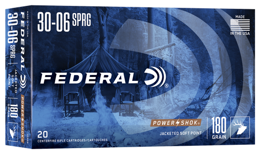 Federal Power-Shok .30-06 Springfield 180 Grain Jacketed Soft Point - Rifle Ammo - 20 Round