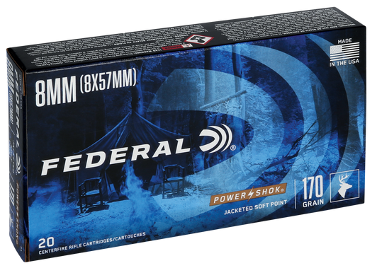 Federal POWER-SHOK 8mm 170 Grain Jacketed Soft Point - Rifle Ammo - 20RD Box - 8A