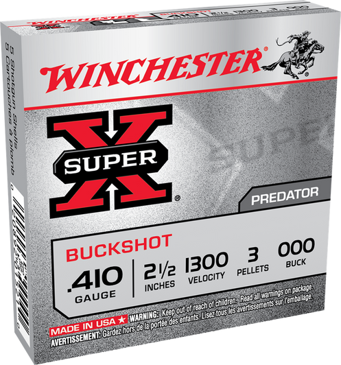 Winchester Super-X Shotshell 410 Bore 3 Pellets 2.5in - Shotgun Ammo - 5RD Box - XB41000