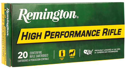 Remington High Performance Rifle .222 50 Grain Pointed Soft Point - Rifle Ammo - 20RD Box - 21303