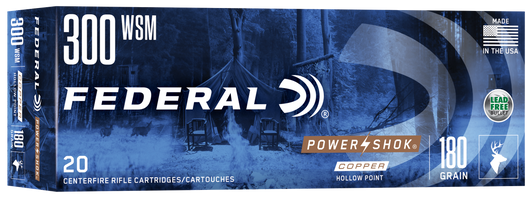 Federal Power-Shok .300 Winchester Short Magnum 180 Grain Jacketed Soft Point - Rifle Ammo - 20RD Box - 300WSMC